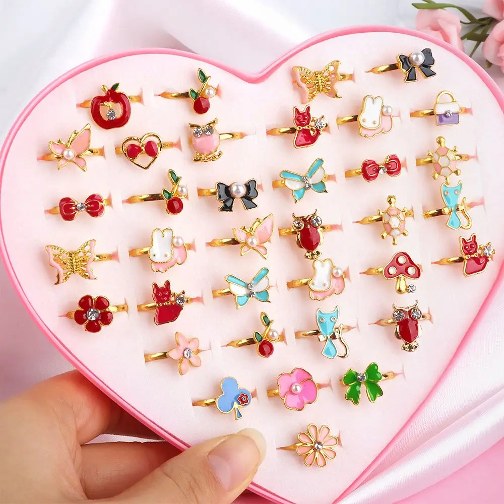 36 Piece/Set Cartoon Rings Ornament Jewelry Optional Ring Toy Finger Rings Pretend Play Fancy Shape