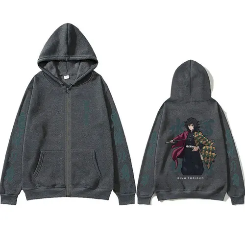 Imagen 2 del producto Anime Demon Slayer Water Hashira Tomioka Giyuu Merch cremallera Sudadera con capucha hombres mujeres Casual polar chaqueta con cremallera moda masculina ropa de calle