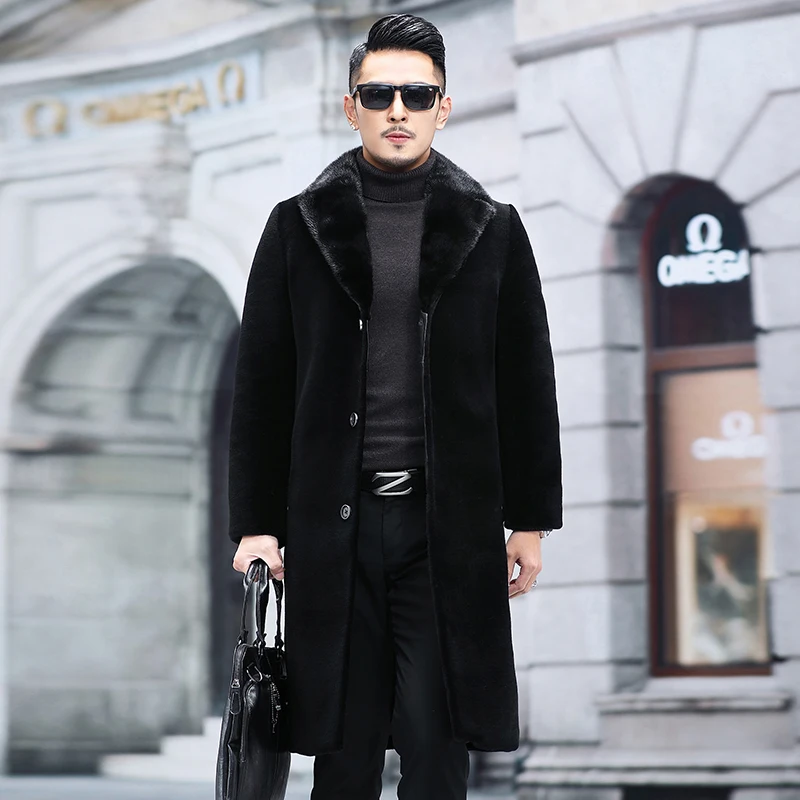 

2023 Winter Men New Fashion Thicken Sheep Shearing Jackets Male Long Real Fur Warm Coats Men Genuine Wool Fur Outerwear P486