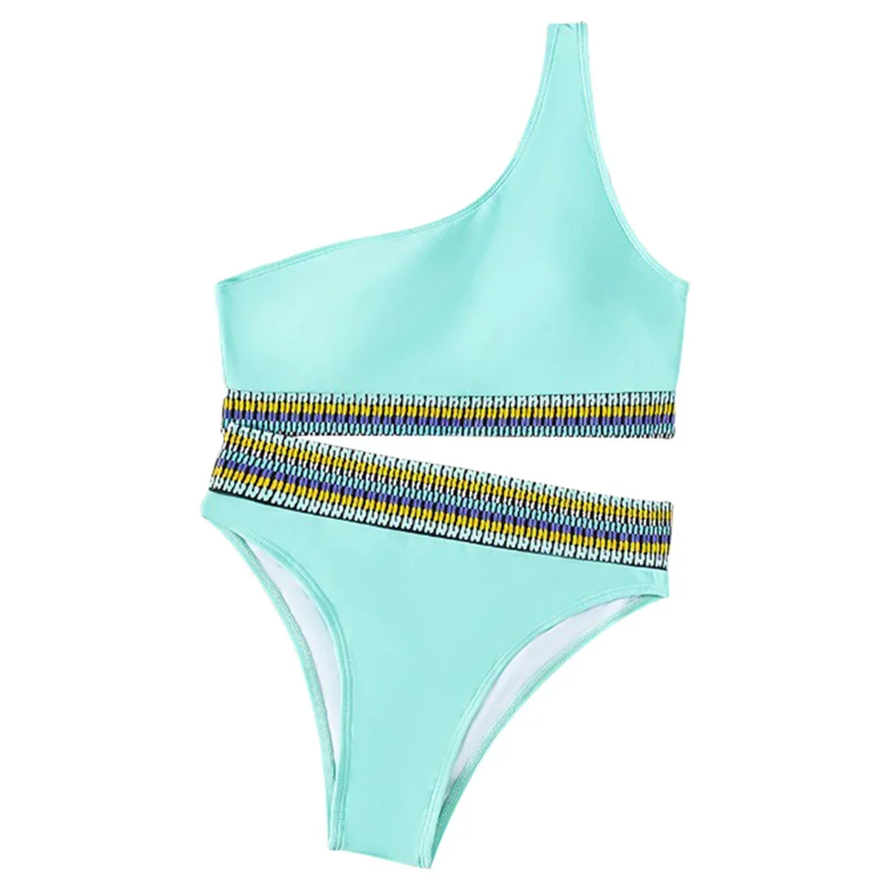 Bikini na jedno ramię Patchwork bandażowy strój kąpielowy stroje kąpielowe z wysokim stanem kobiety strój plażowy Y2K strój kąpielowy bikini Biquinis Feminino