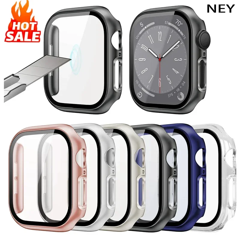 Tempered Glass+cover For Apple Watch Case 44mm 45mm 41mm 40mm 38mm 42mm 44 mm PC bumper Screen Protector series 9 8 7 se 6 5 4 3