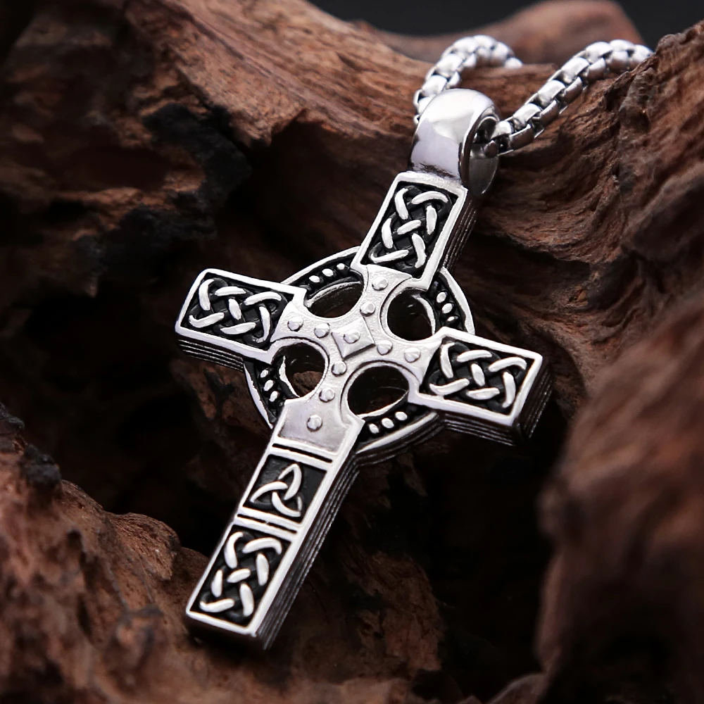 

Vintage 316L Stainless Steel Cross Pendant Necklace For Men Fashion Nordic Celtic Knot Rune Pendant Amulet Jewelry Dropshipping