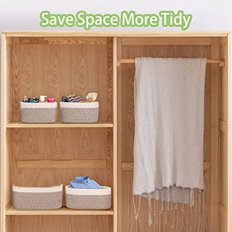 Desktop Cotton Rope Woven Storage Basket 4-Piece Set Square Storage Basket Large Storage Basket