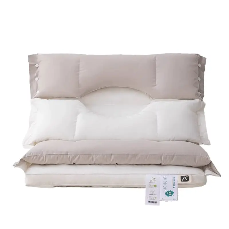 3-in-1 Detachable Pillow Ergonomic Cervical Support Adjustable Height Soft Breathable Cotton Fabric Washable for Side Back