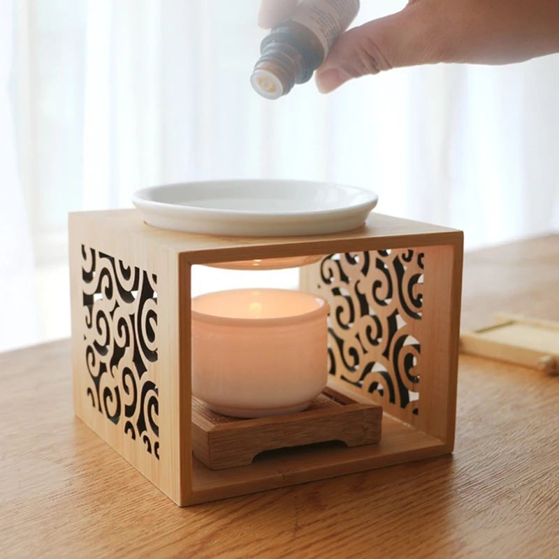 Lámpara de fragancia hueca de bambú de madera, horno de aceite, quemador de Aroma, portavelas, decoración elegante y atractiva para el hogar y la Oficina