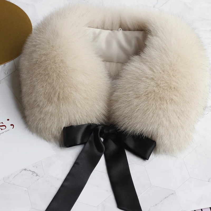 Fox Fur Collar Ladies Winter New Ribbon Scarf Coat Collar Fashion Warmth Real Fox Fur Scarf Multiple Colors Women