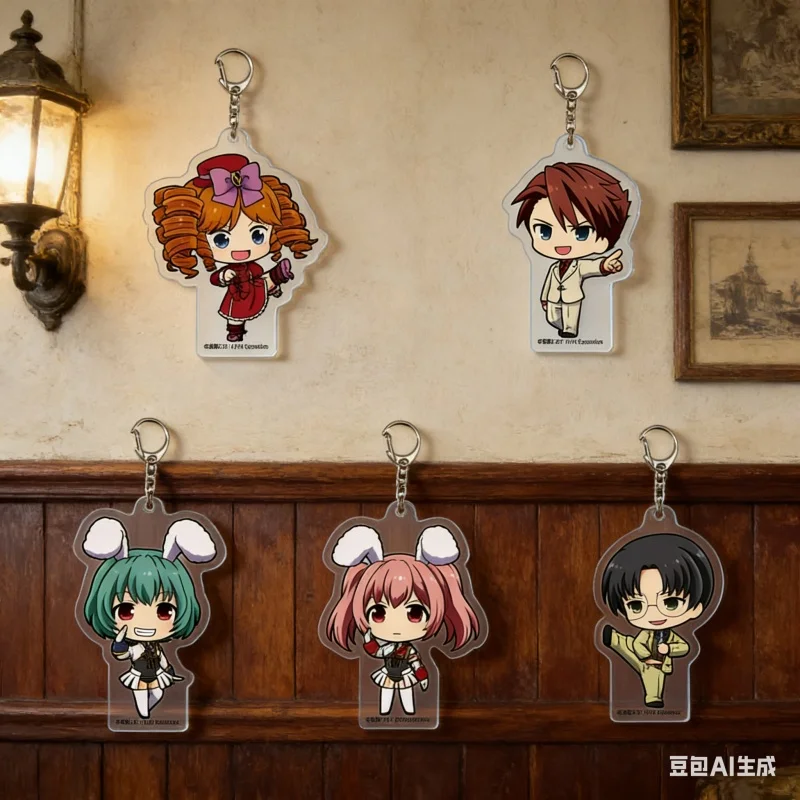 6CM Umineko When They Cry Anime Beatrice George Jessica Acryl-Schlüsselanhänger Anhänger Taschen- und Autoschlüsselanhänger Geburtstagsgeschenk Spielzeug zum Verschenken
