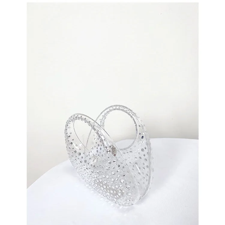 Acrylic clutch bag women Rhinestones clear designer wedding evening party round purse 2023 new tote handbag