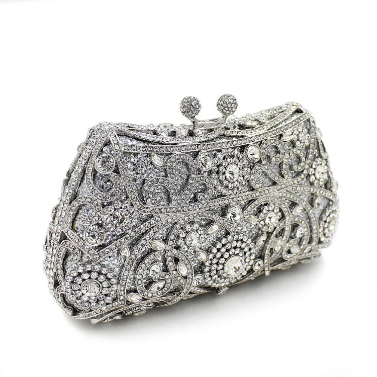 New Luxury Multi-Color Dumpling-Shaped Crystal Hollow Design Rhinestone Clutch Bag With Gift Box Ladies Evening Bag