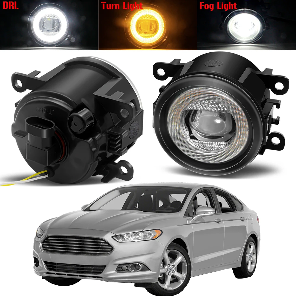 3in1 Car Fog Light Assembly LED Angel Eye Fog DRL Turn Signal Lamp 30W 12V For Ford Fusion Sedan 2013 2014 2015 2016 (America)