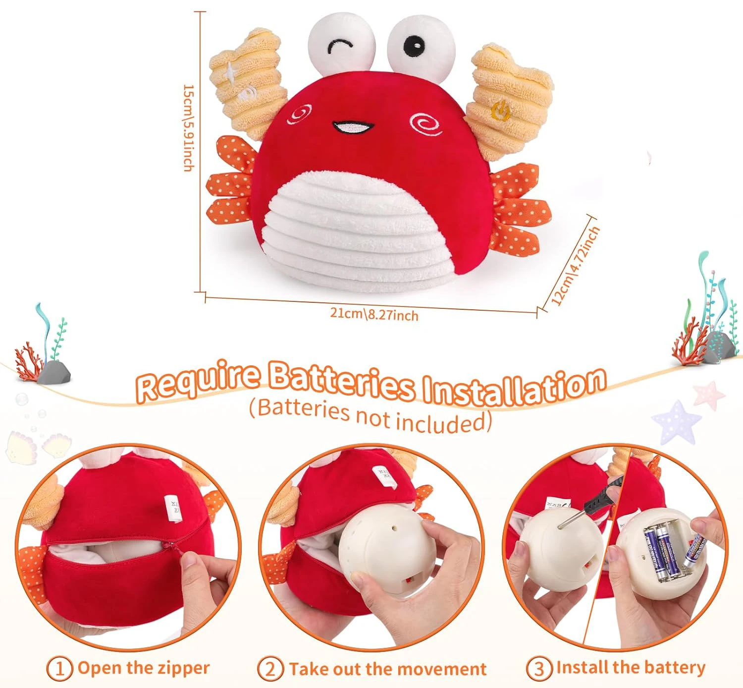 Baby Toys 0-6 Months – Crawling Dancing Bouncing Musical Learning Plush Crab Baby Crawling Musical Interactive Toys for Baby
