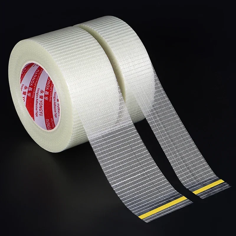 50M Glass Fiber Adhesive Mesh Tape Transparent Waterproof Grid Tapes High Viscosity Reinforced Strapping Packing Seal Tape