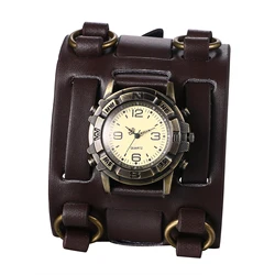 LANCARDO Men's Analog Quartz Watch Halloween Punk Motorcycle Leather Watch Retro Sports Casual Wide Leather Watch