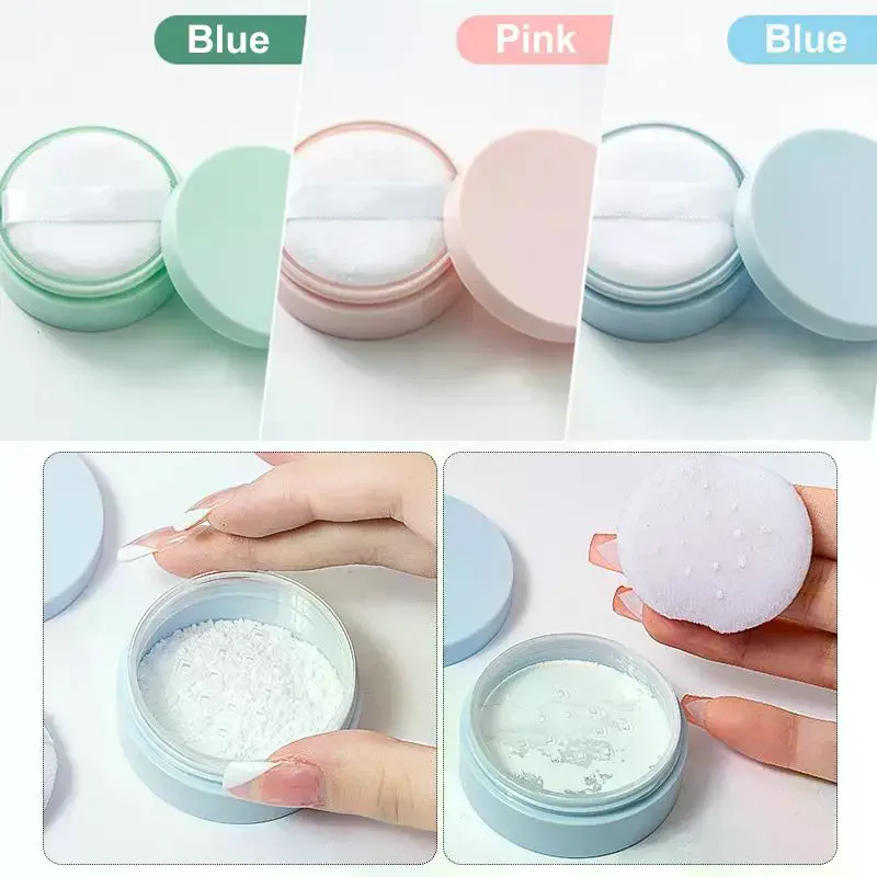 جرة مسحوق سائبة 5 جرام مع حاوية مستحضرات التجميل المنتفخة علبة تعبئة بلاستيكية صندوق فارغ قابل لإعادة الملء مع أداة مكياج بغطاء شبكي منخل