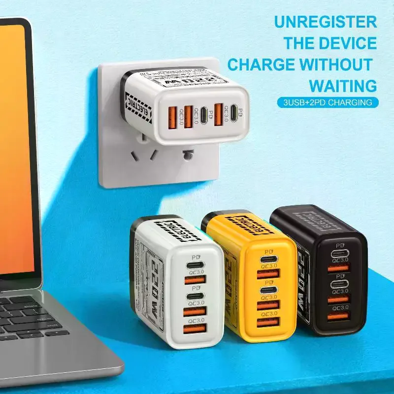 220W 5 Ports Fast Charger Type C Quick Charge USB Wall Charger Adapter For  Redmi   Mobile Phone Charger