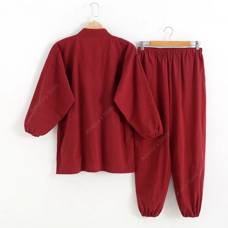 봄 여름 Samue 일본 전통 작업복 여성 2pcs 세트 불교 수도승 수녀 선 조경 원예 작업복