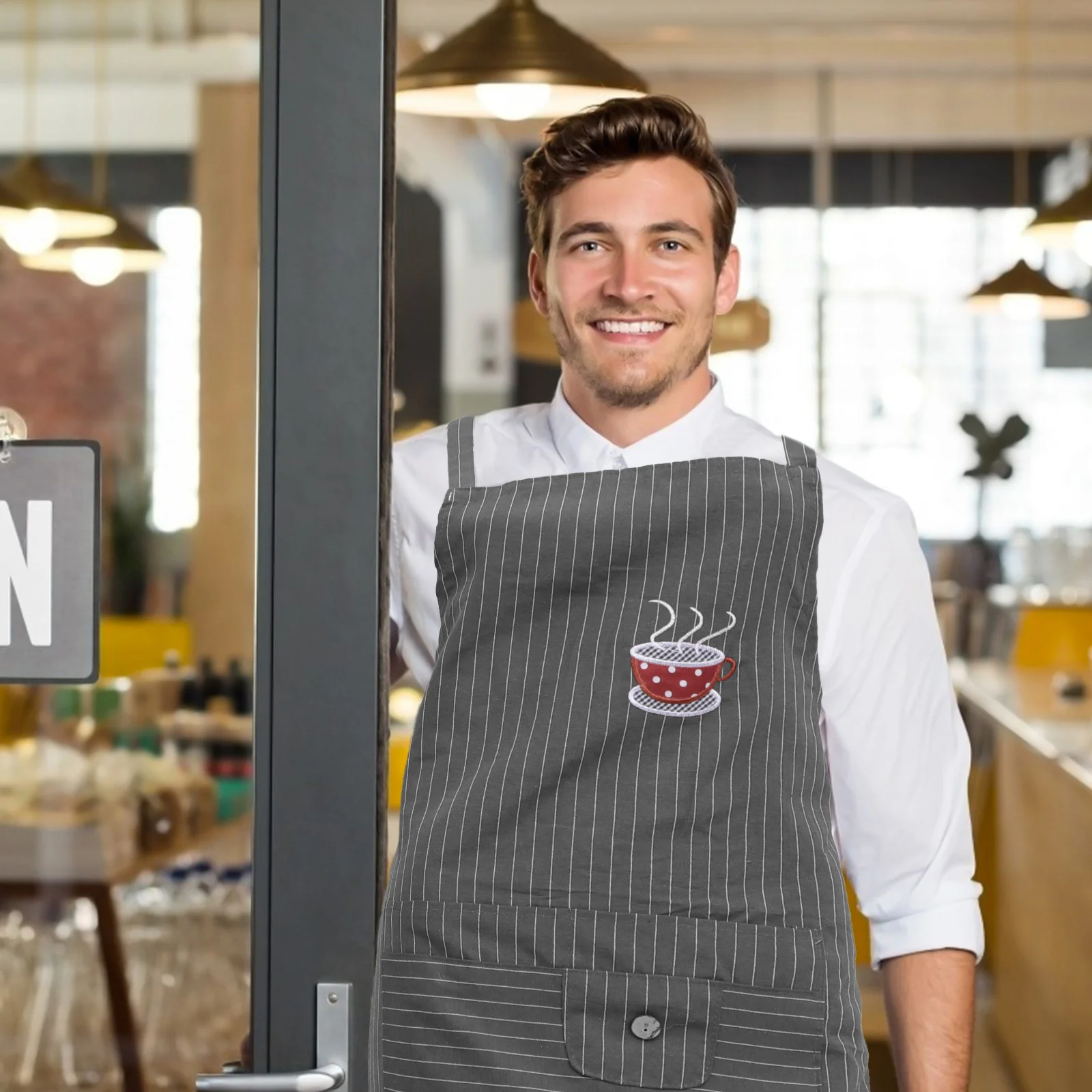 

1pc Pure Cotton For Cooking Baking Painting Household Work Large Kitchen Apron Cotton Suspender Apron