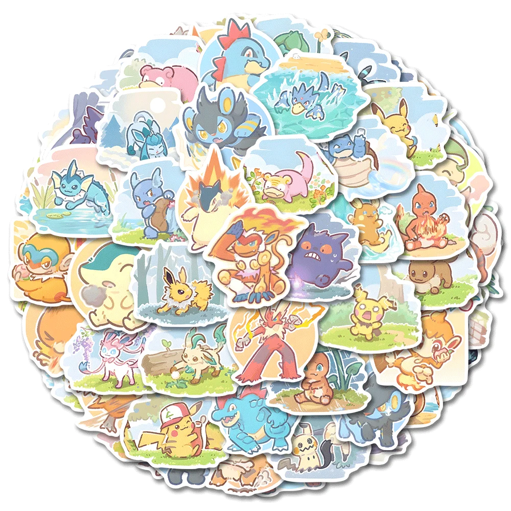 63 Stück niedliche Anime-Pokemon-Pikachu-Aufkleber, ästhetische Kawaii-Cartoon-Kinder-Aufkleber, Spielzeug, Telefon, Notizbuch, Laptop, Graffiti-Aufkleber – Detail 3