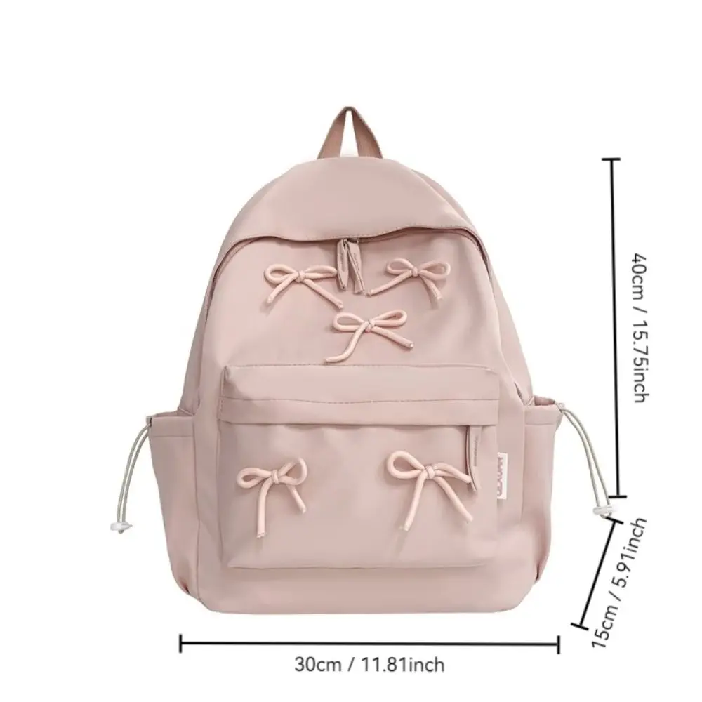 Fashion Large Capacity Bow Backpack Solid Color Zipper Girls Backpack Bow decoration Laptop Rucksack Adults