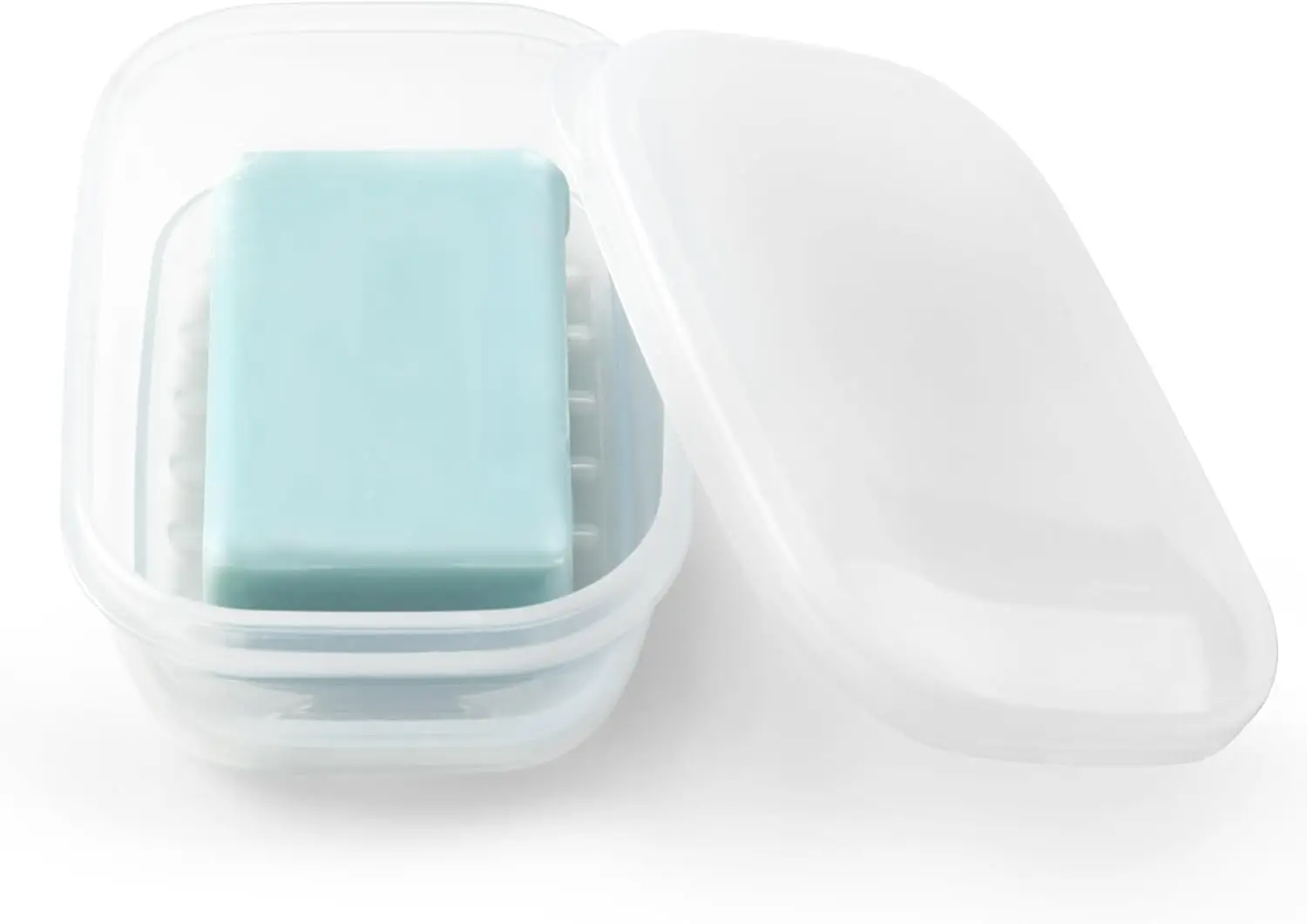 

Leakproof Soap Case with Lid & Drain Layer - Shatterproof Travel Holder for Camping, Gym - Clear