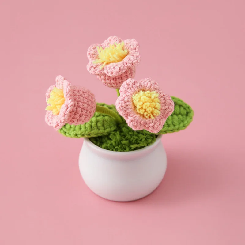 Fashion Handwoven Mini Potted Flower Office Desktop Ornamental Potted Plants Woolen Thread Finished Product Home Decoration