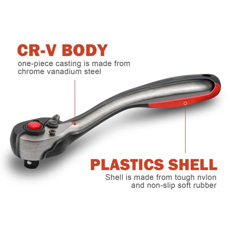 

M12K-1/4" 3/8" 1/2" Drive 72-Tooth Ratchet Wrench Quick Release Reversible Handle Auto Repair Home DIY Tool