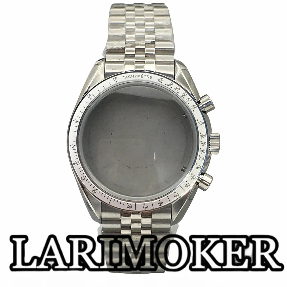 

LARIMOKER 40mm Silver Watch Case Black Silver Blue Green Insert Coated Glass Fit VK63 VK64 Quartz Chronograph Movement