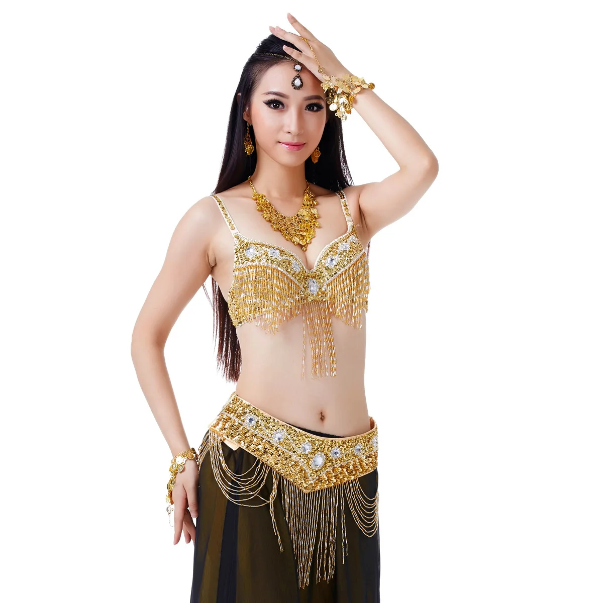 Belly Dance Bailey Unilateral Shawtz Hai Ndekostumbs Sequin Tassels Stage Performance Dance Accessories