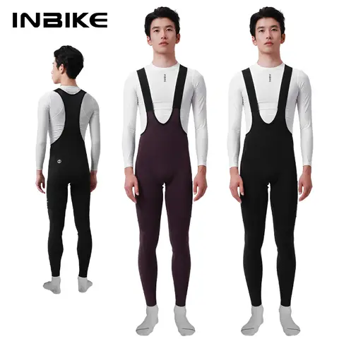 INBIKE Winter Cycling Bib Pants Thermal Fleece Men's MTB Cycling Clothing 3D Padded Cold Weather Bike Bib Tights Legging Clothes