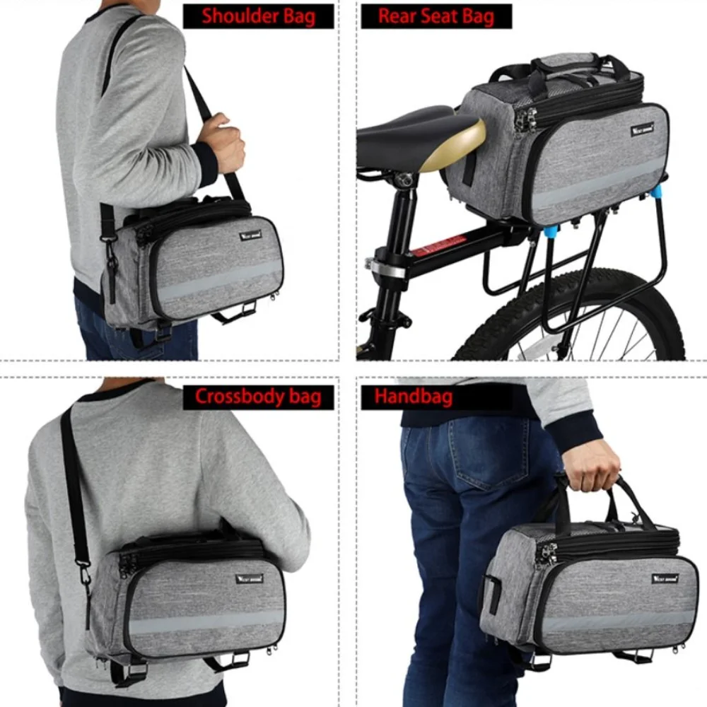 

Сумка на заднюю стойку велосипеда 15-20 л, большая вместимость со светоотражающими полосками, сумки для хранения багажа с дождевиком, портативные сумки на багажник, велосипед