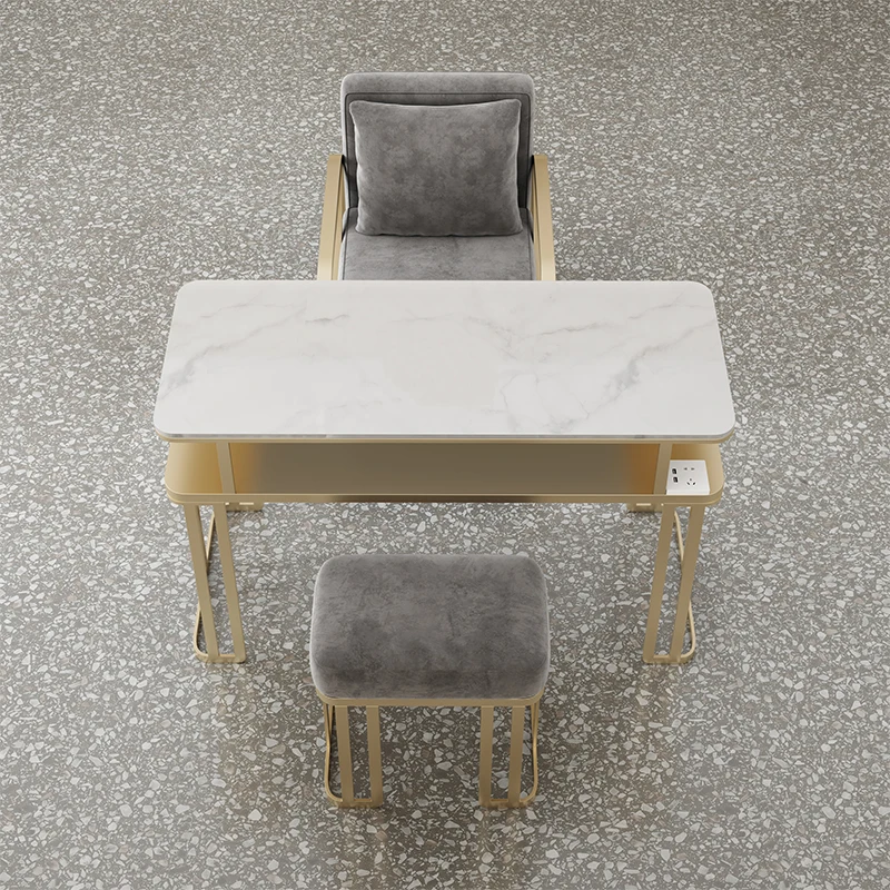 

Металлический ногтевой стол в скандинавском стиле, современный роскошный салонный стол для ногтей с золотым мраморным узором, Профессиональная Мебель для салона, HD50ZJ