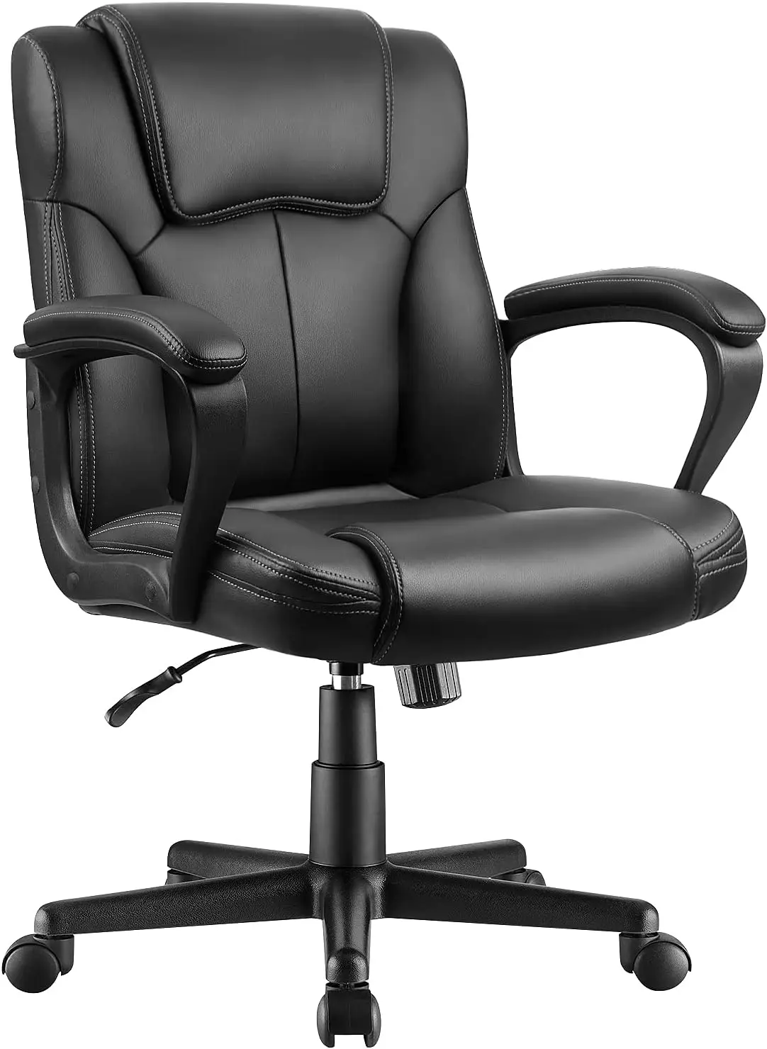 

Executive Office Chair Mid Back Swivel Ergonomic Leather Padded Desk Seat with Lumbar Support and Armrests