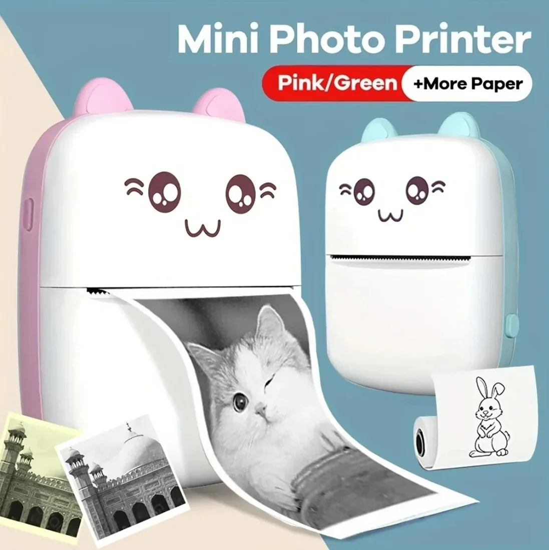 Portable thermal printer mini cat print photo pocket thermal label printer 58mm printing wireless Bluetooth Android iOS printers