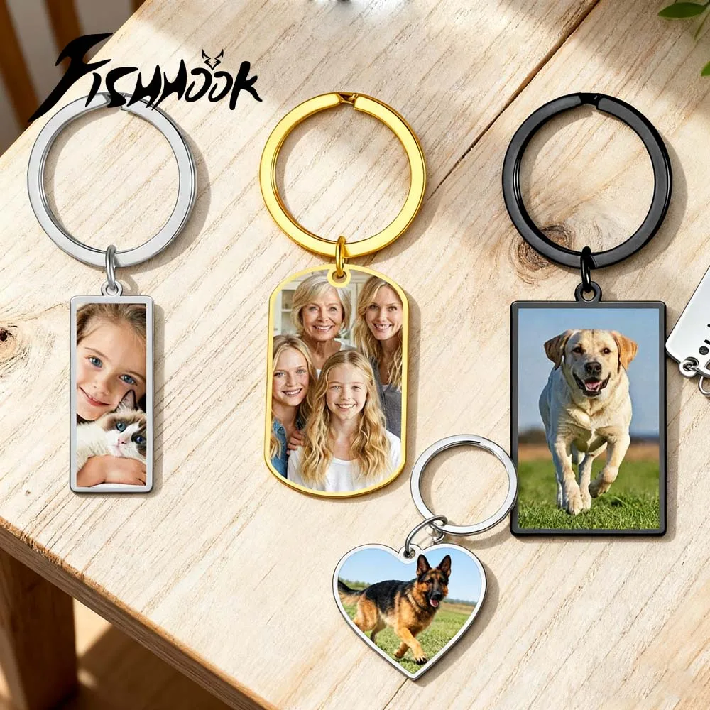 

Family Couple Print Demand Photo Keychain Personalized Custom Christmas Gift For Women Men Mother Father Stainless Steel KeyRing