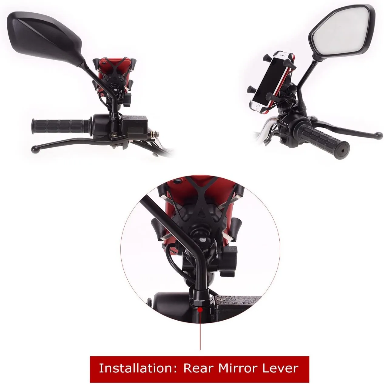 Motorcycle Moto Rear Mirror Mount for Cellphone Motorbike Scooter Phone Holder Stand for 4.7-6.7inch Mobile Devices GPS Bracket