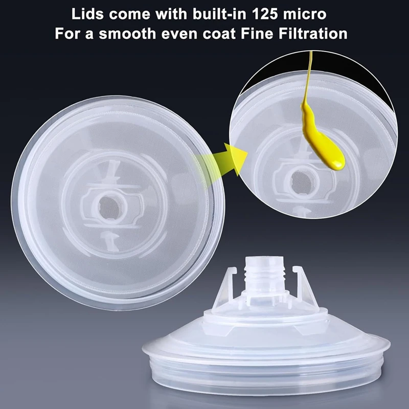 AT51-Paint Sprayer Mixing Cup, 20 Ounce (600Ml) Kit With 55 Cups And Lids System, 1 Hard Cup With Retainer Ring And 10 Plugs