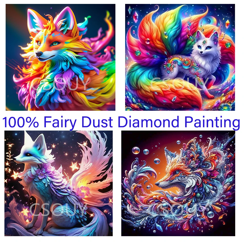 

100% Fairy Dust Square Drill Full Colored Fox Animal Diy Diamond Painting Cross Stitch Crystal Embroidery Mosaic Decor Needlewor