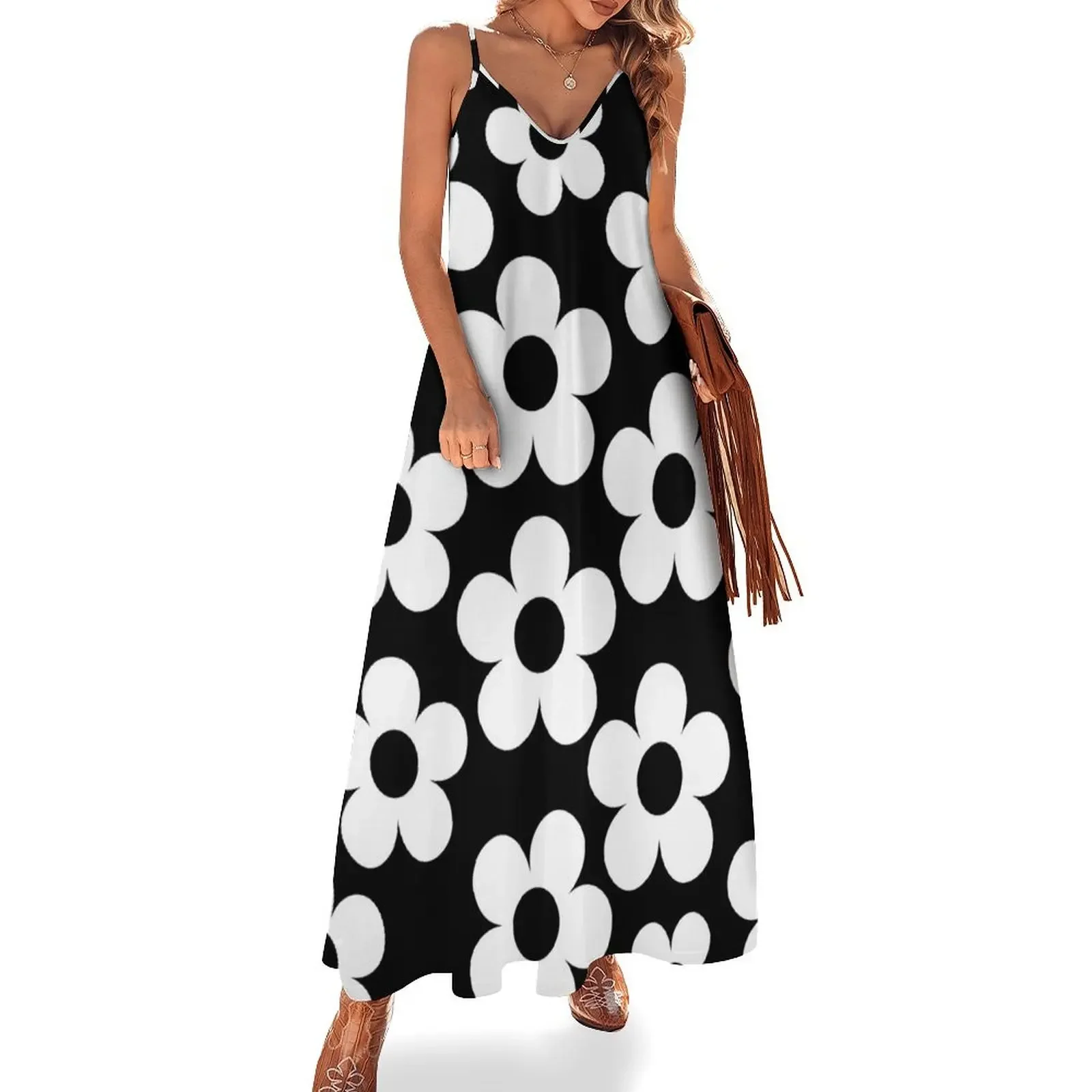 

Black and white floral design Sleeveless Dress elegant dresses for women clothes