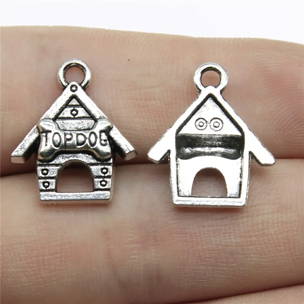 WYSIWYG 10pcs 19x16mm 2 Colors Top Dog Pendant Top Dog Charm Pendant Dog House Pendant