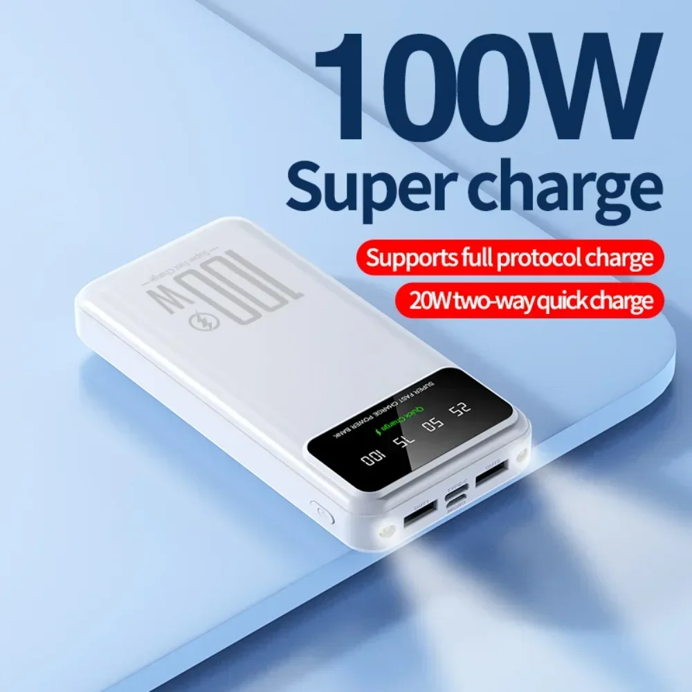 For IPhone Huawei Samsung Xiaomi 20000mAh High Capacity 100W Fast Charging Power Bank Portable Charger Battery Pack Powerbank