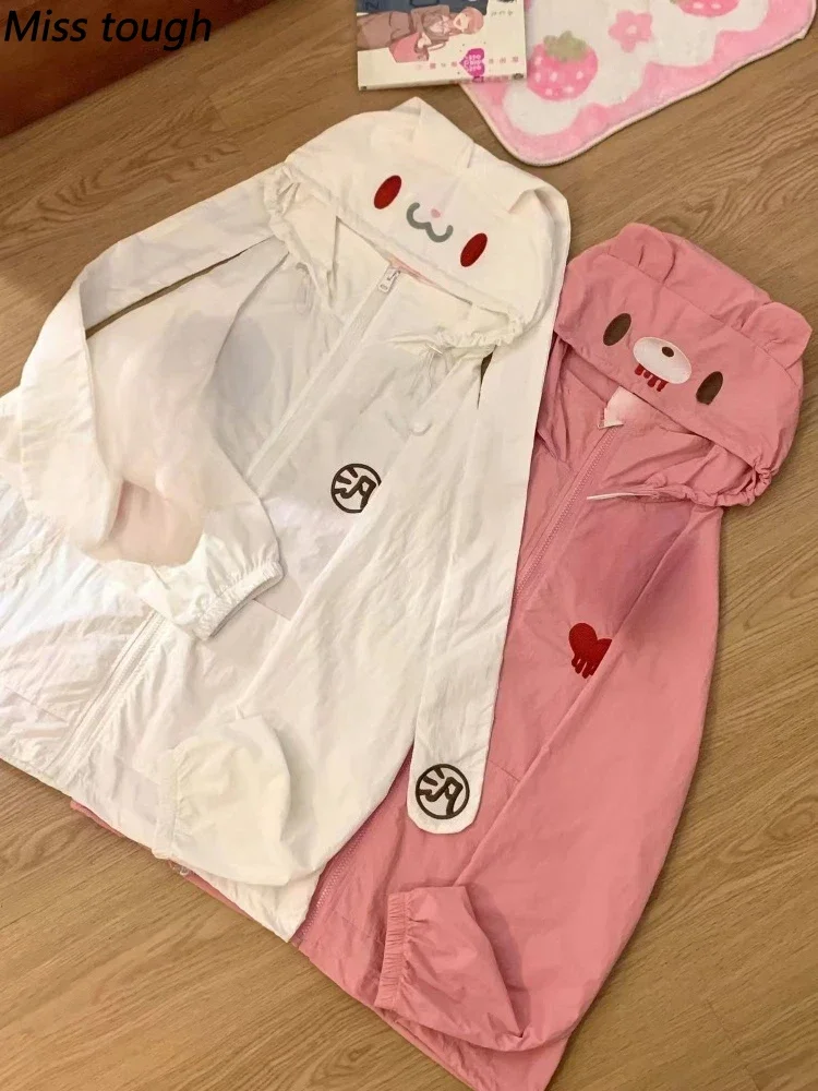 Japanese Lolita Kawaii Cute Cartoon Bunny Ear Hoodies Jacket Women Coat Gothic Dark Harakuju Korean Fashion Jacket Party Outfits