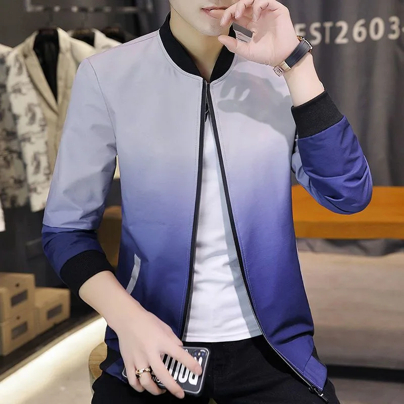 

2023 New Spring and Autumn Fashion Trend Slim Fit Contrast Color Panel Zipper Mock Collar Middle Youth Casual Style Men's Jacket