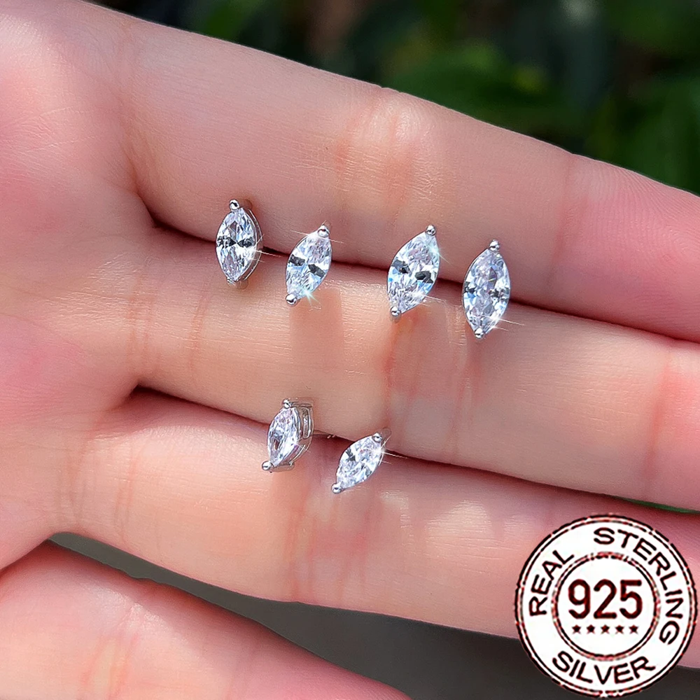 Women's 925 Sterling Silver Marquise Cut Cubic Zircon Stud Earrings