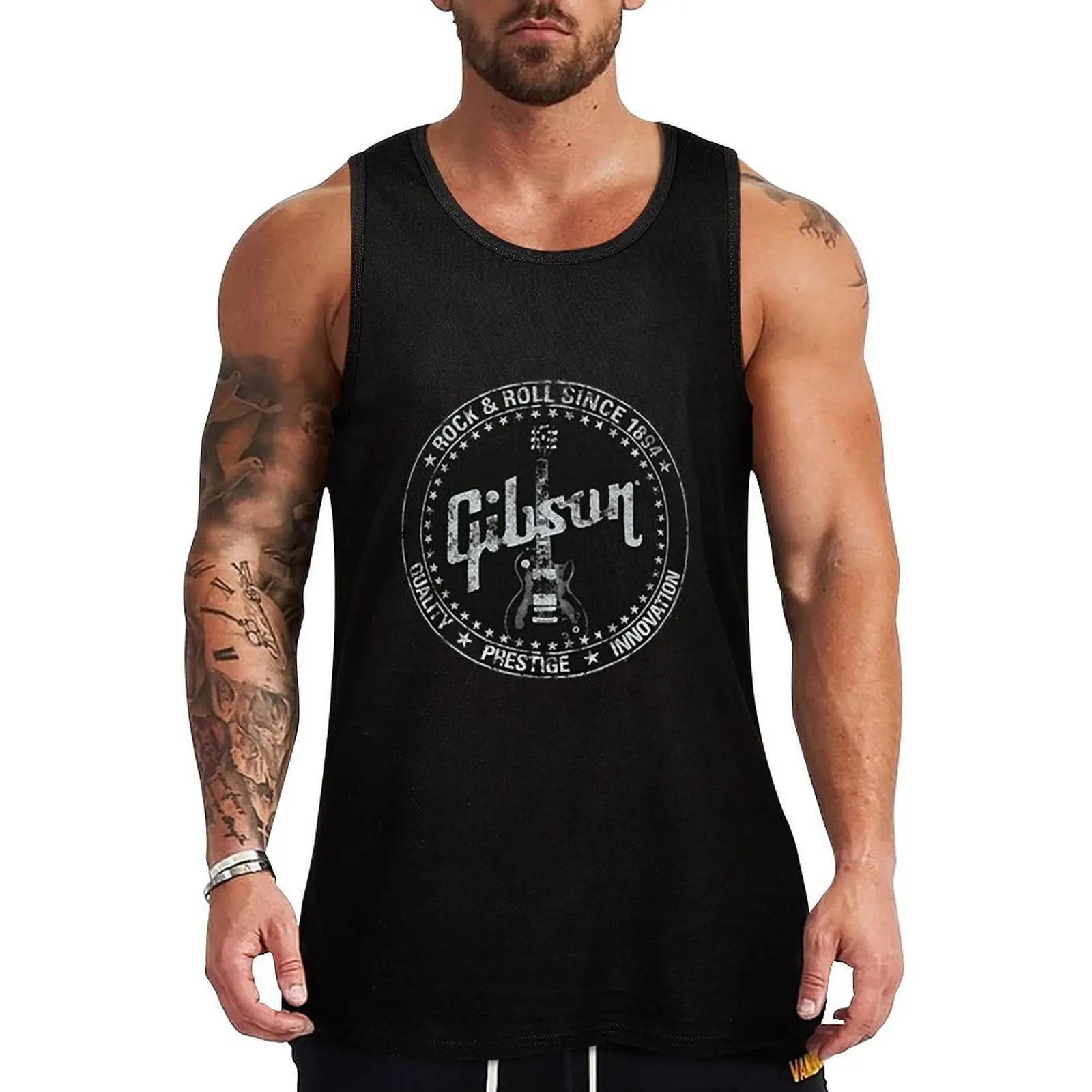

Gibson Distressed Logo Tank Top basketball Men gym sportswear gym t shirt men bodybuilding for men
