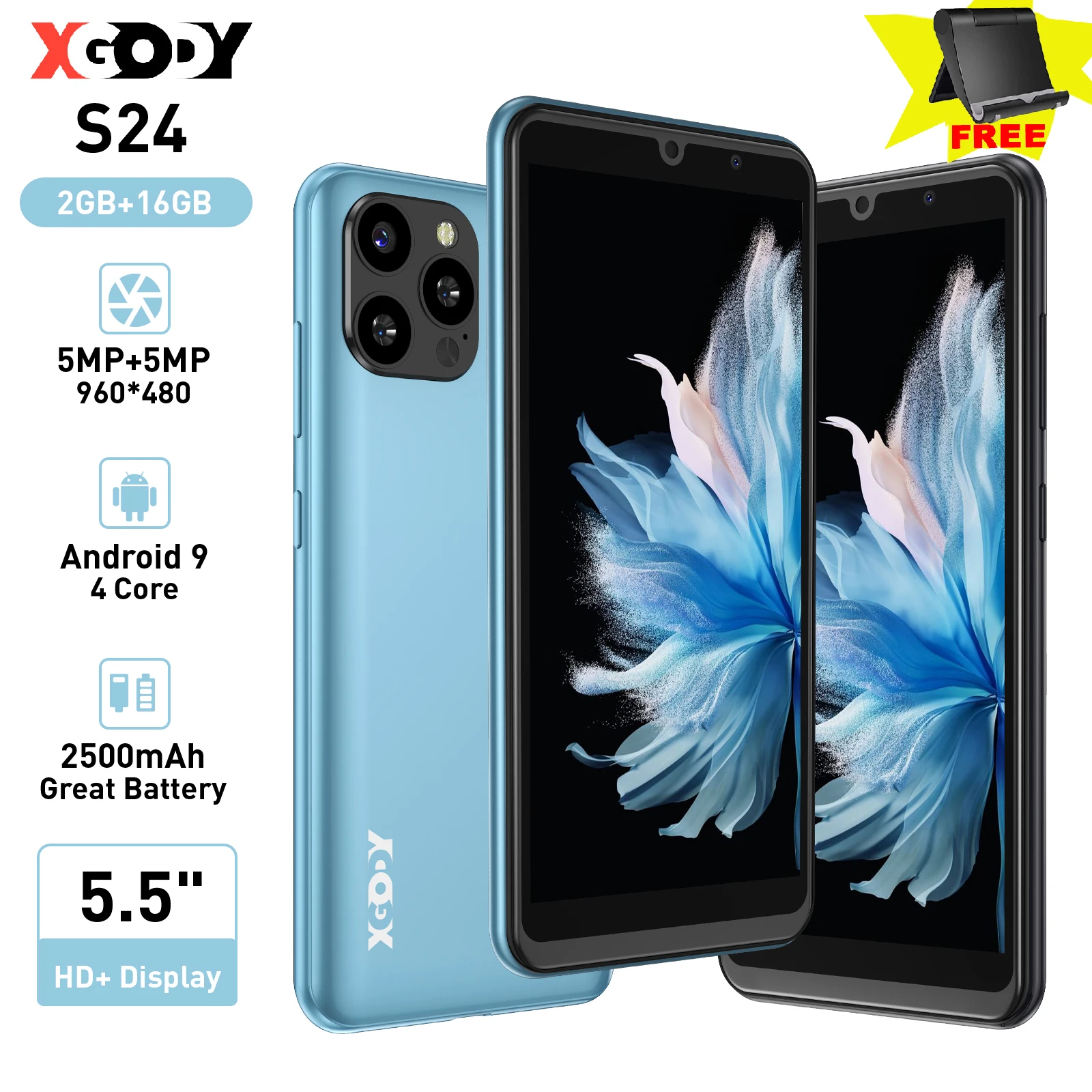 XGODY-S24,New Smartphone Android,5.5 inch,2+16GB ROM,Dual SIM Quad Core,Mobile phones,5MP Camera,3G Network,Cellphone with Hold