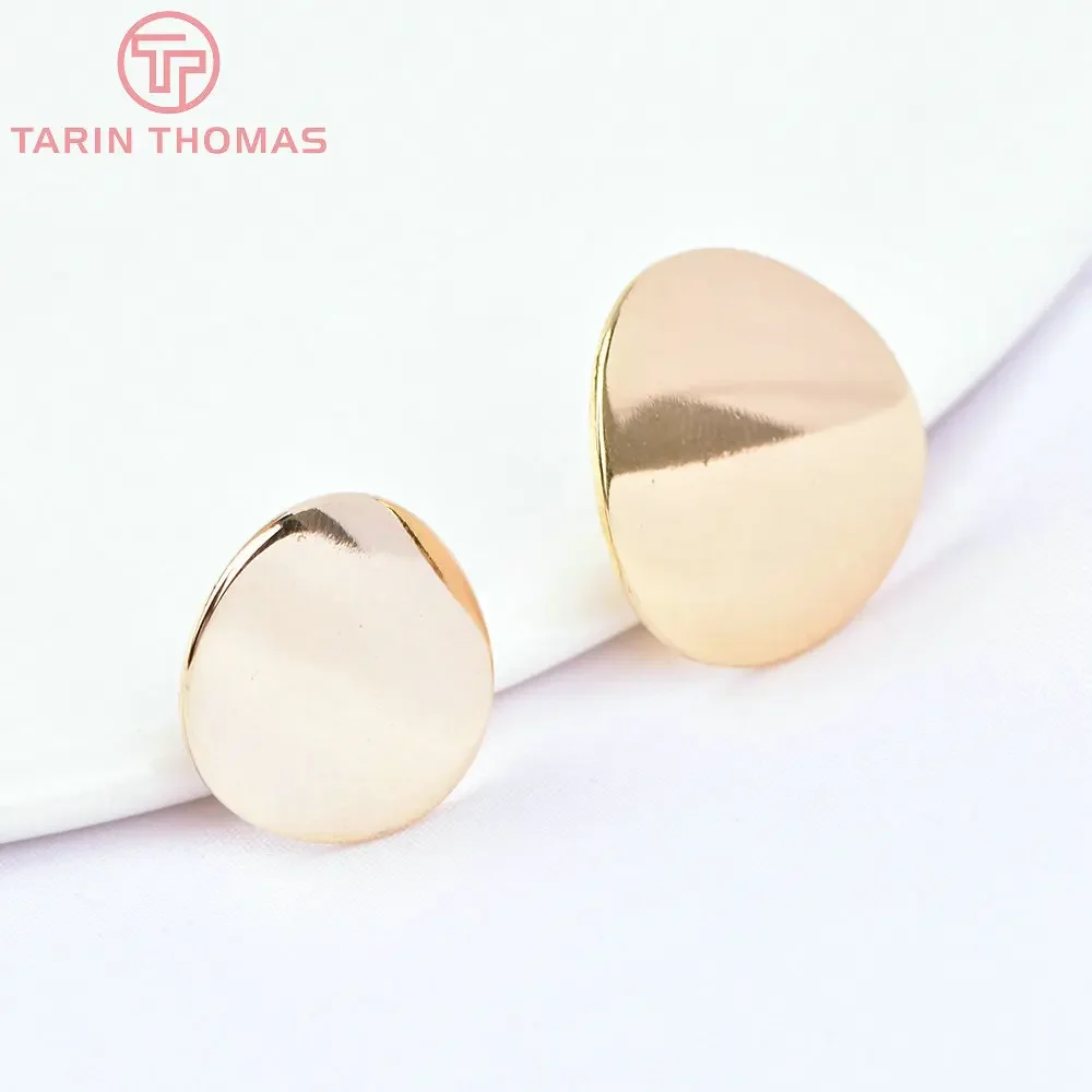 (2543) 6PCS 18MM 24k Gold Color Brass Glossy Arc Surface Round Stud Earrings Pins High Quality Jewelry Findings Accessories