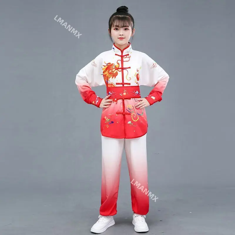 Women Men chinese traditional dragon dance Martial Art Tai Chi Wushu Uniform Kung Fu competition uniform changquan kids children
