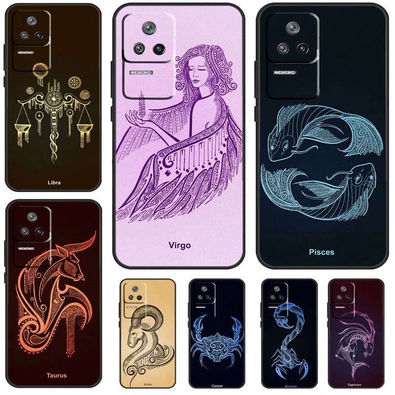 Zodiac Sign Case For POCO X6 Pro X3 X4 X5 F5 Pro F3 M5s Cover For Xiaomi 13T 14 13 Pro 11T 12T 12 Lite