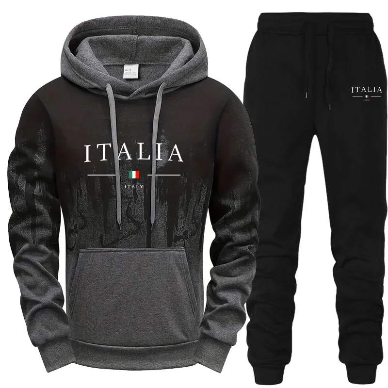 

Fashion Mens Tracksuit Casual Printing Splash-ink Hooded Sweatshirts Street Sports Jogging Mens Clothing Single Piece Tops Pants