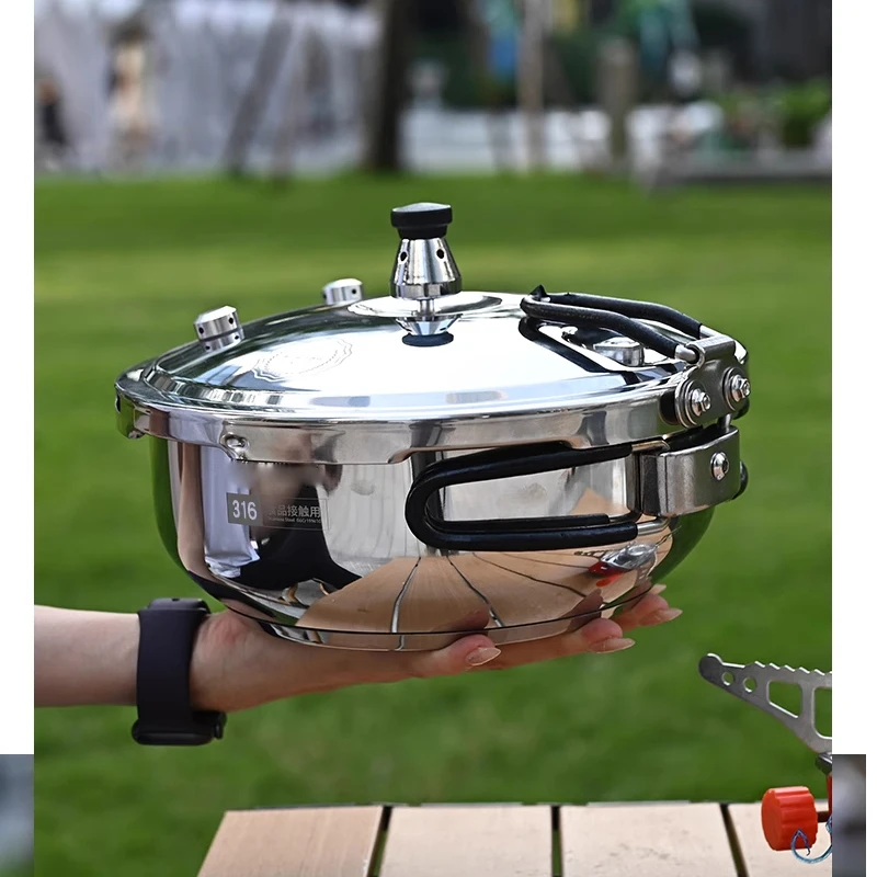 Outdoor-Schnellkochtopf, tragbar, 316er Edelstahl, dick, Camping, Mini, selbstfahrender Plateau-Kochen, Schnellkochtopf, klein